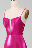 Sparkly Hot Pink Mermaid Simple Long Ball Dress With Slit