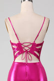Sparkly Hot Pink Mermaid Simple Long Ball Dress With Slit