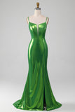 Sparkly Hot Pink Mermaid Simple Long Ball Dress With Slit