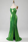 Sparkly Hot Pink Mermaid Simple Long Ball Dress With Slit