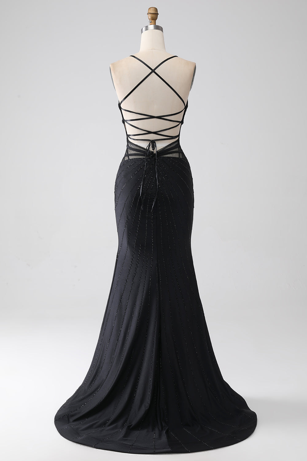 Mermaid Black Spaghetti Straps Long Ball Dress with Slit