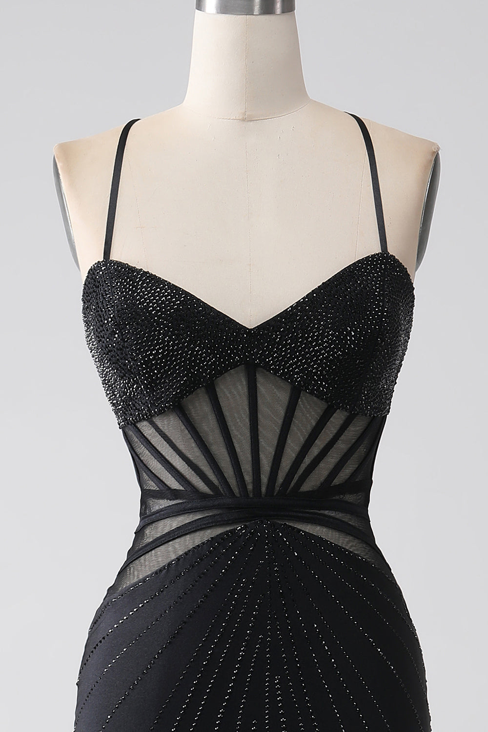 Mermaid Black Spaghetti Straps Long Ball Dress with Slit