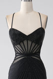 Mermaid Black Spaghetti Straps Long Ball Dress with Slit
