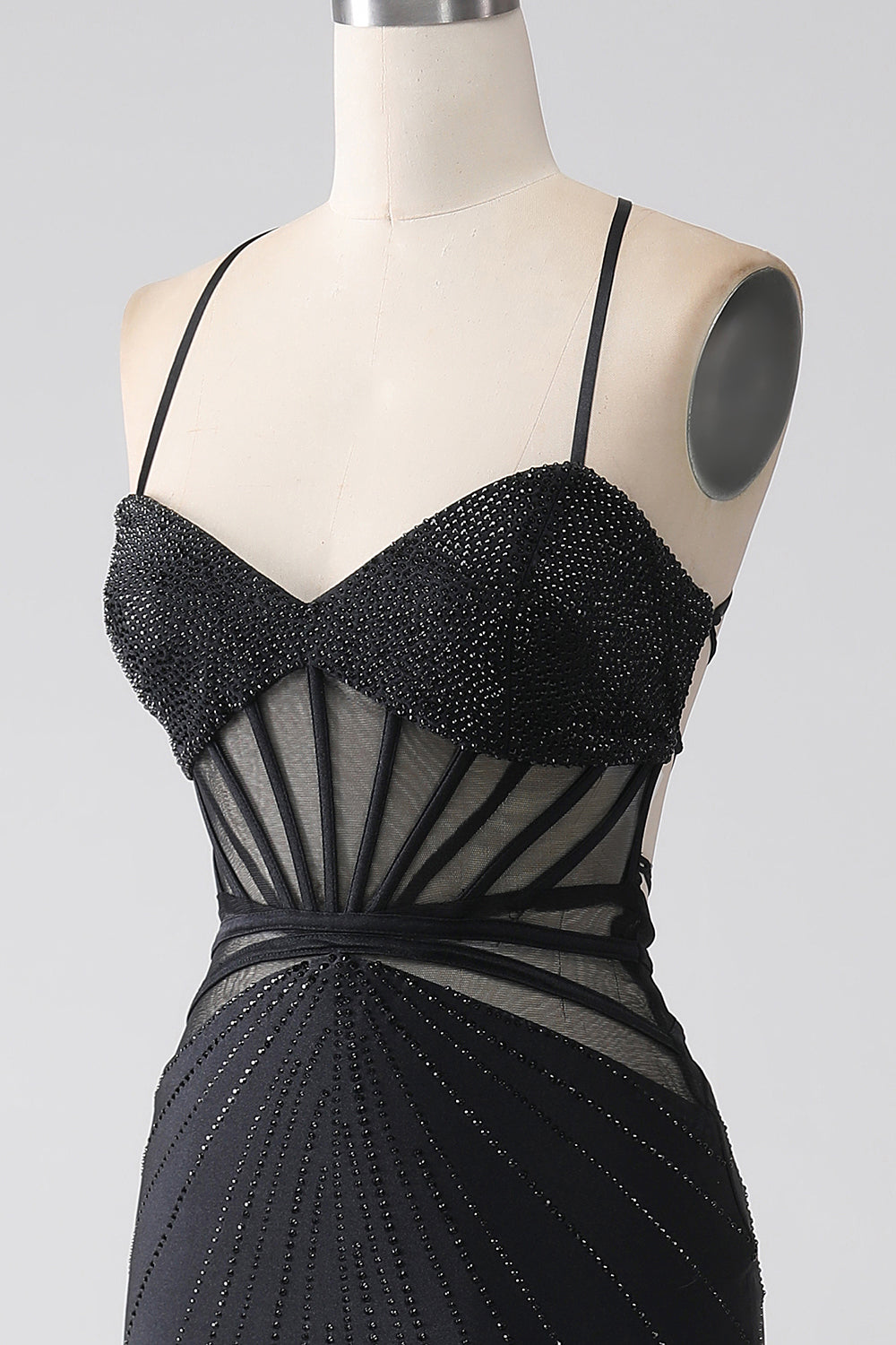 Mermaid Black Spaghetti Straps Long Ball Dress with Slit