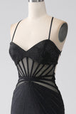 Mermaid Black Spaghetti Straps Long Ball Dress with Slit