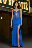 Mermaid Royal Blue Glitter Corset Ball Dress with Beading