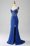 Royal Blue Mermaid Corset Ball Dress with Beading