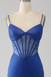 Royal Blue Mermaid Corset Ball Dress with Beading