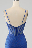 Royal Blue Mermaid Corset Ball Dress with Beading