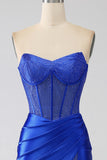 Mermaid Strapless Royal Blue Corset Ball Dress with Beading