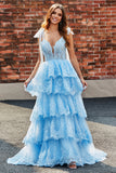 Tiered Tulle Sweetheart Bow Tie Straps Sequin Ball Dress with Appliques