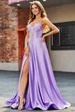 Sparkly Lilac A-Line Corset Ball Dress with Rhinestones