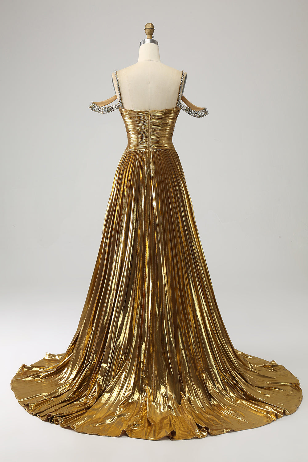 Stunning A Line Off the Shoulder Gold Long Ball Dress with Keyhole