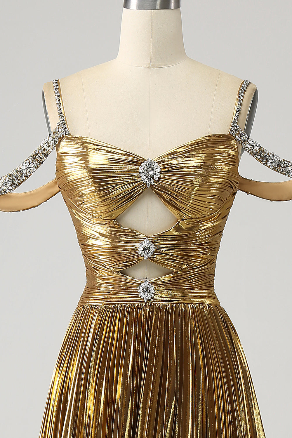 Stunning A Line Off the Shoulder Gold Long Ball Dress with Keyhole
