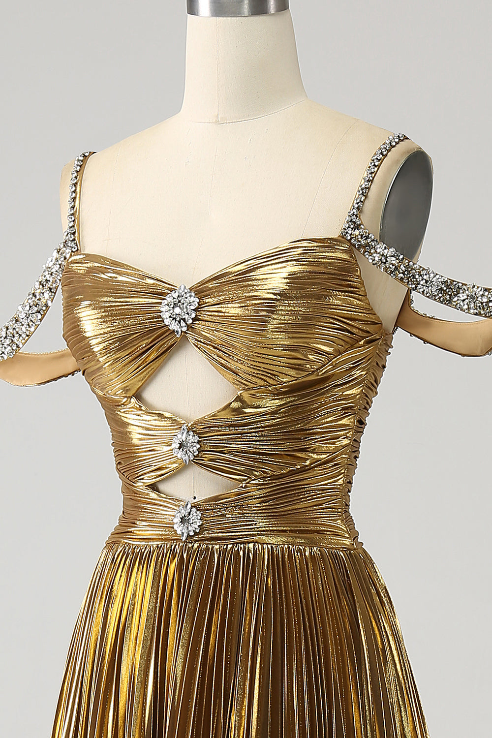 Stunning A Line Off the Shoulder Gold Long Ball Dress with Keyhole