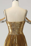 Stunning A Line Off the Shoulder Gold Long Ball Dress with Keyhole
