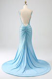Sparkly Dark Green Spaghetti Straps Beaded Long Mermaid Ball Dress with Slit