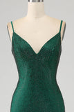 Sparkly Dark Green Spaghetti Straps Beaded Long Mermaid Ball Dress with Slit