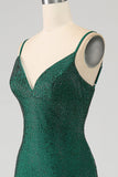 Sparkly Dark Green Spaghetti Straps Beaded Long Mermaid Ball Dress with Slit