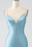 Sparkly Dark Green Spaghetti Straps Beaded Long Mermaid Ball Dress with Slit