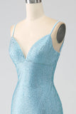 Sparkly Dark Green Spaghetti Straps Beaded Long Mermaid Ball Dress with Slit