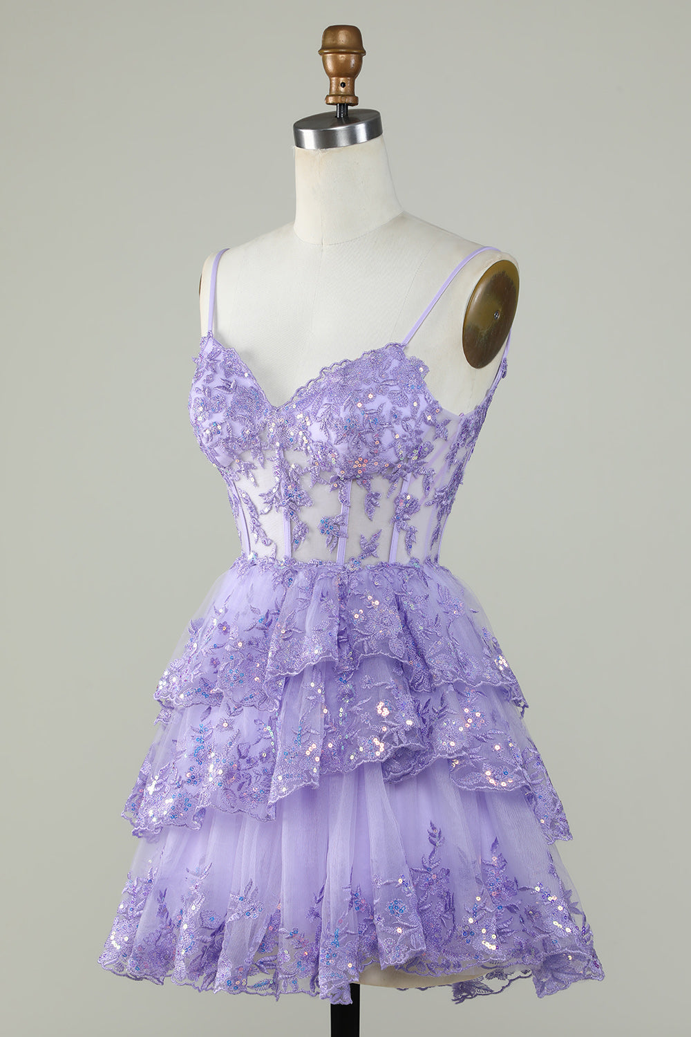 Cute A Line Spaghetti Straps Dark Blue Sparkly Corset Cocktail Dress