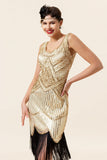 Champagne Sequins Fringes 1920s Flapper Dress with 20s Accessories Set