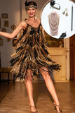 Sparkly Black and Golden Sequin Fringed 1920s Dress with Accessories Set