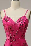 Fuchsia Sequins Print Mermaid Ball Dress