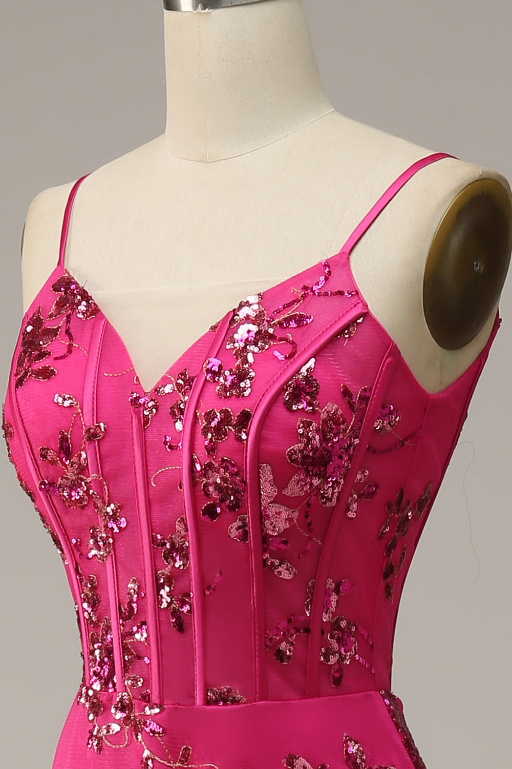 Fuchsia Sequins Print Mermaid Ball Dress