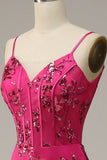 Fuchsia Sequins Print Mermaid Ball Dress
