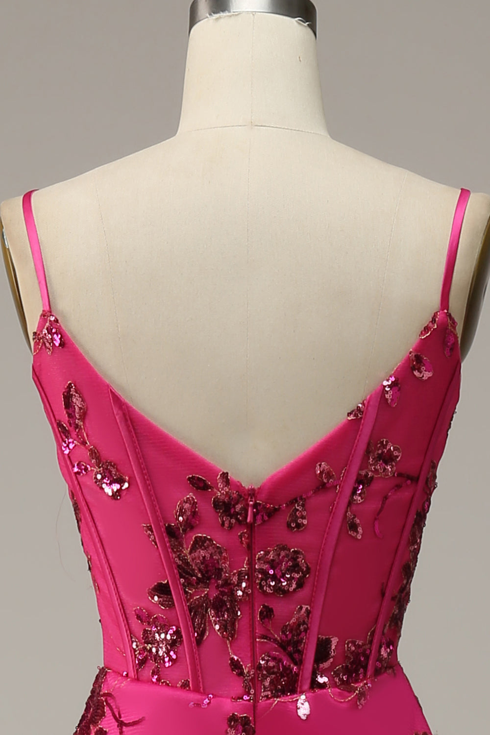 Fuchsia Sequins Print Mermaid Ball Dress