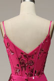 Fuchsia Sequins Print Mermaid Ball Dress