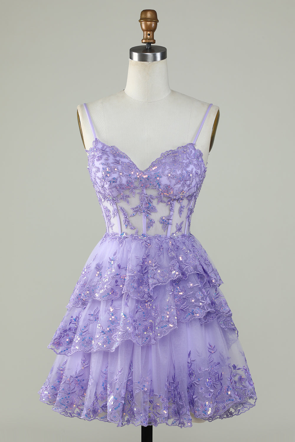 Cute A Line Spaghetti Straps Dark Blue Sparkly Corset Cocktail Dress