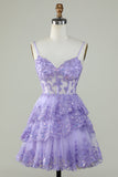 Cute A Line Spaghetti Straps Dark Blue Sparkly Corset Cocktail Dress
