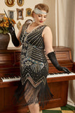 Red Sequin Plus Size 1920s Dress with Fringes