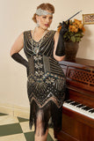 Red Sequin Plus Size 1920s Dress with Fringes