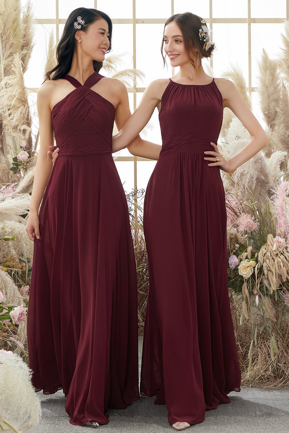 Elegant Burgundy Chiffon Bridesmaid Dress