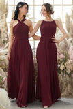 Elegant Burgundy Chiffon Bridesmaid Dress