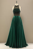 Dark Green A-Line Long Floral Appliqued Formal Dress