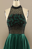 Dark Green A-Line Long Floral Appliqued Formal Dress