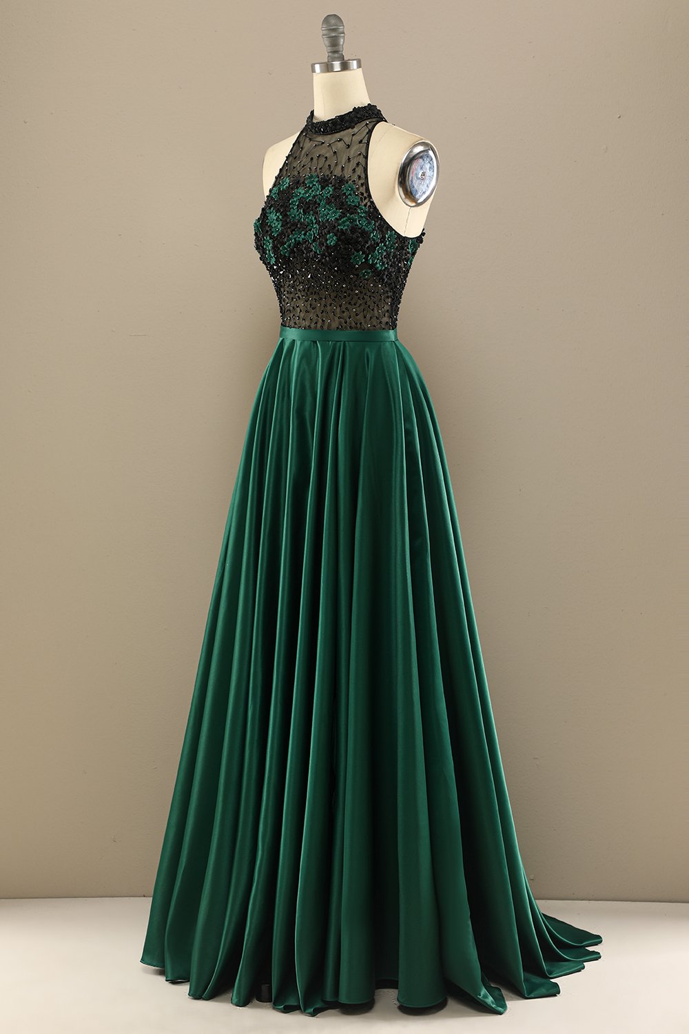Dark Green A-Line Long Floral Appliqued Formal Dress