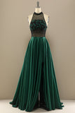 Dark Green A-Line Long Floral Appliqued Formal Dress