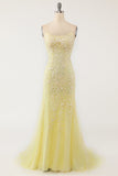 Yellow Mermaid Long Ball Dress with Appliques
