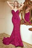 Mermaid Sweetheart Fuchsia Sequins Long Ball Dress with Sweep Train