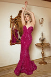 Mermaid Sweetheart Fuchsia Sequins Long Ball Dress with Sweep Train