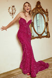 Mermaid Sweetheart Fuchsia Sequins Long Ball Dress with Sweep Train