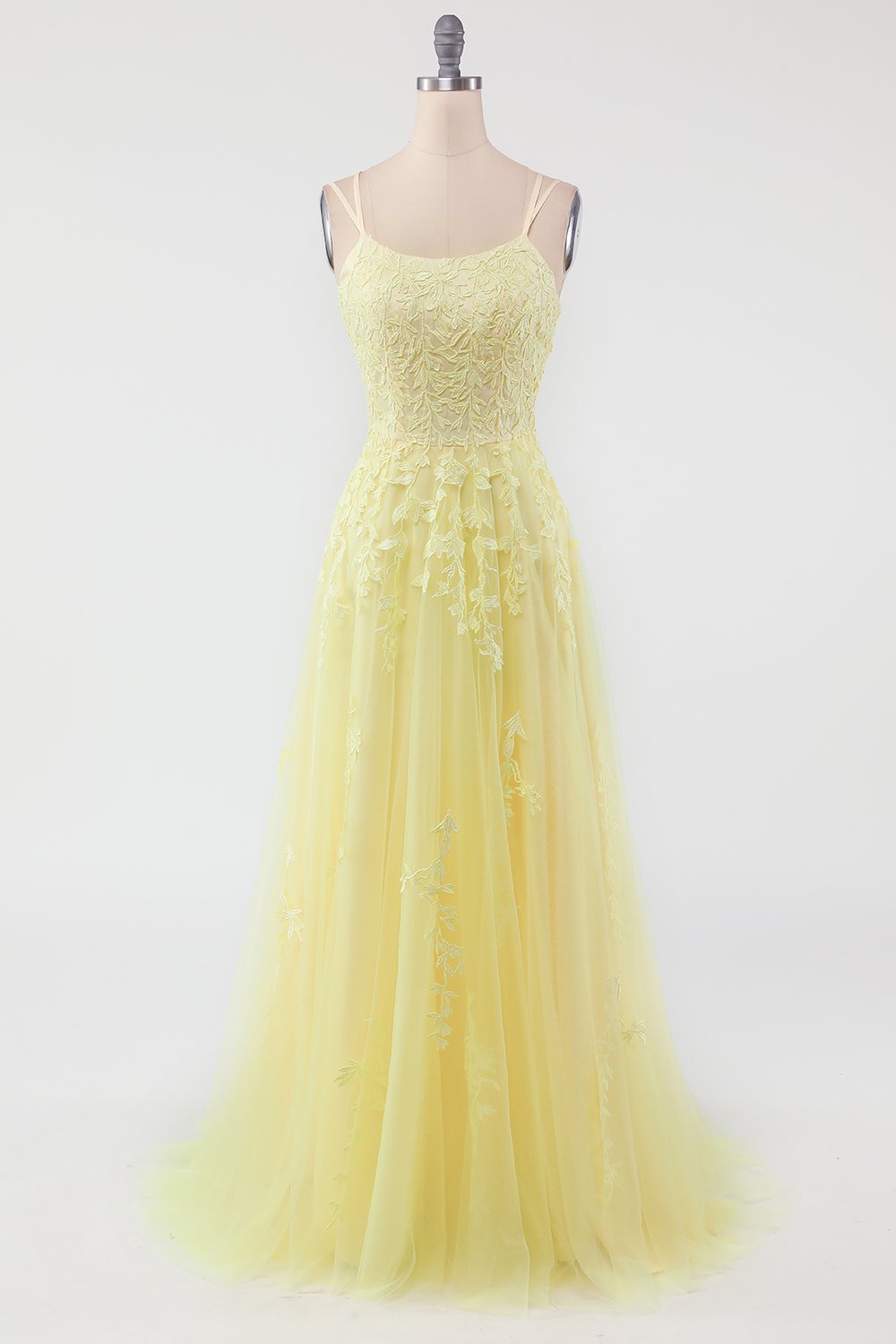 Yellow Spaghetti Straps Ball Dress