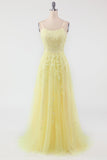 Yellow Spaghetti Straps Ball Dress