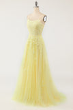 Yellow Spaghetti Straps Ball Dress